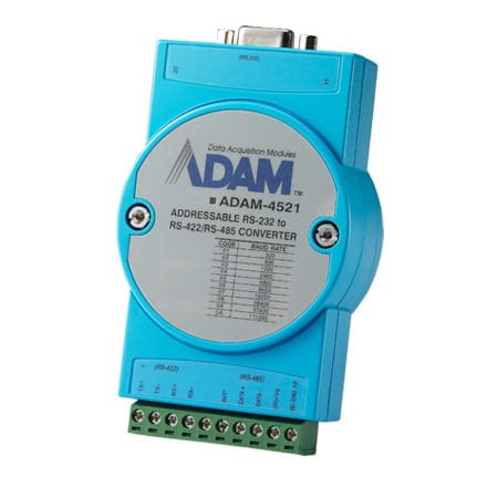 ADAM 4521 AE - RS-422/485 para RS-232 - Conversor Endereçavel. RS-485 automática de dados de controle de fluxo. 1000 VDC protecção isolamento. Proteção contra surtos RS-485 linha de dados. A velocidade de transmissão de até 115,2 Kbps. Networking até 1200 metros (4000 pés)